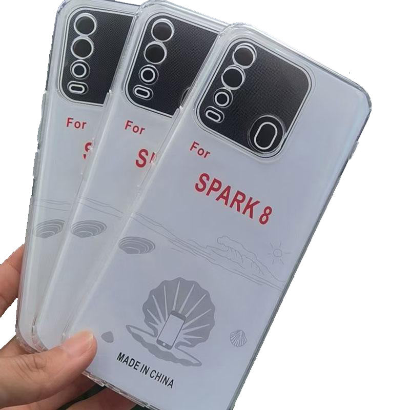 Suitable for Tecno Spark 8, Transparent Four-corner Anti-drop Mobile Phone Case